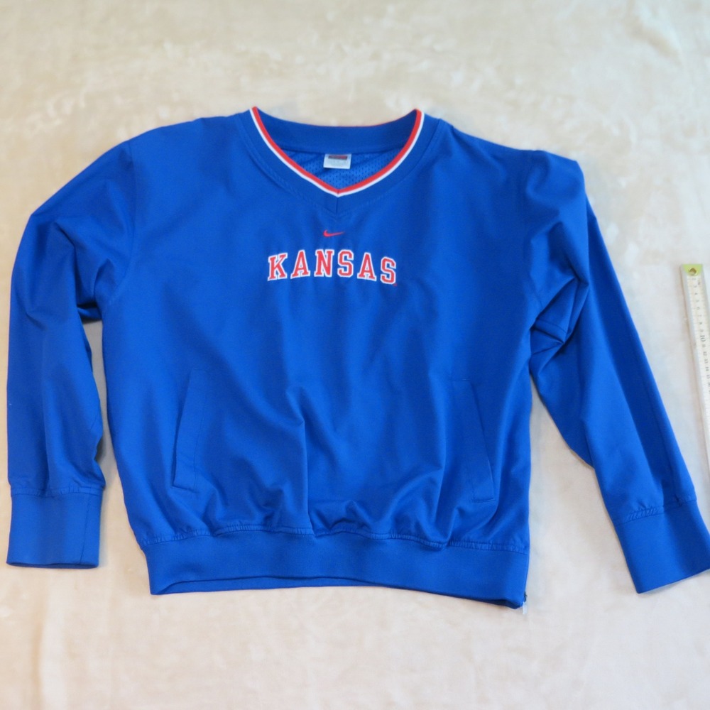 Nike Team Kansas Jayhawks Kids XL Royal‎ Blue V-Neck Windbreaker Pullover